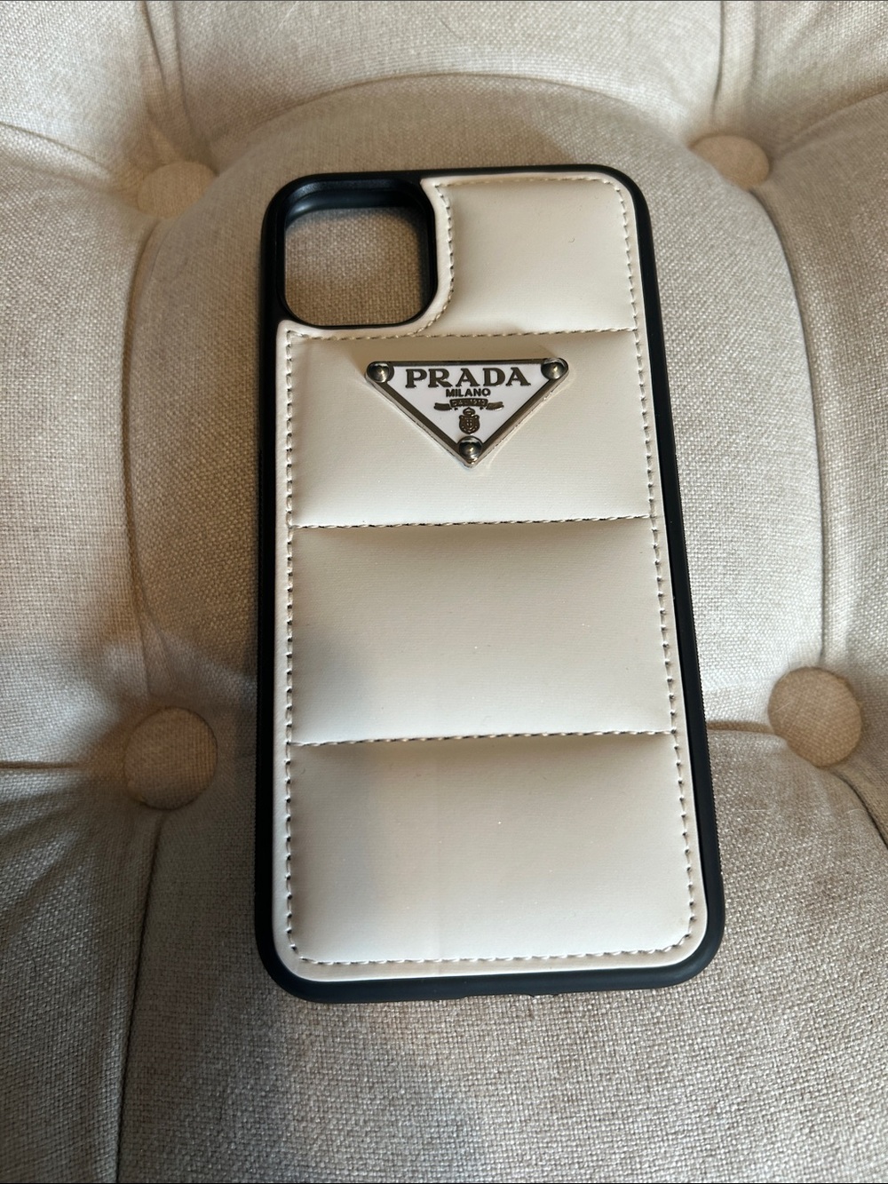 Prada Cream Quilted Leather iPhone  X Case with Logo Plaque